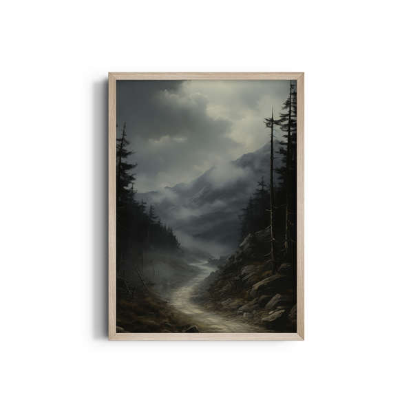 Nocturnal Highlands: Celestial Canopy and Silhouetted Evergreens Wall Art