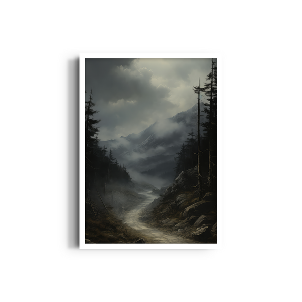 Nocturnal Highlands: Celestial Canopy and Silhouetted Evergreens Wall Art
