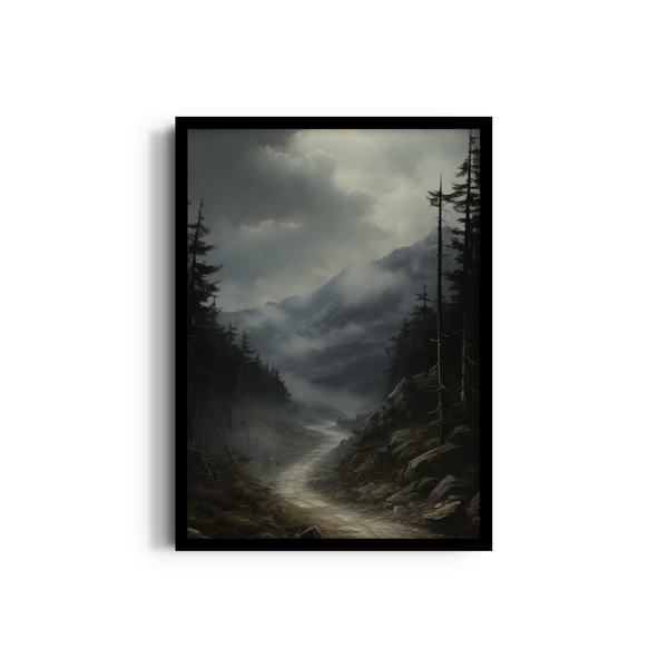 Nocturnal Highlands: Celestial Canopy and Silhouetted Evergreens Wall Art