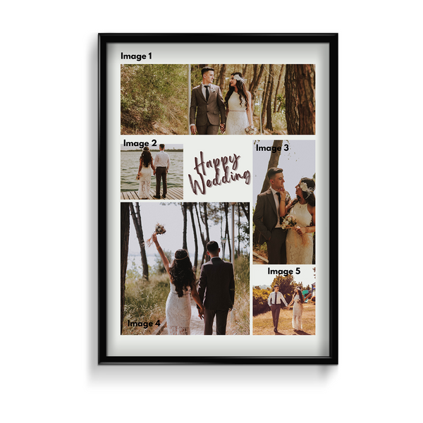 Happy Wedding 5 Image Custom Collage Wall Art