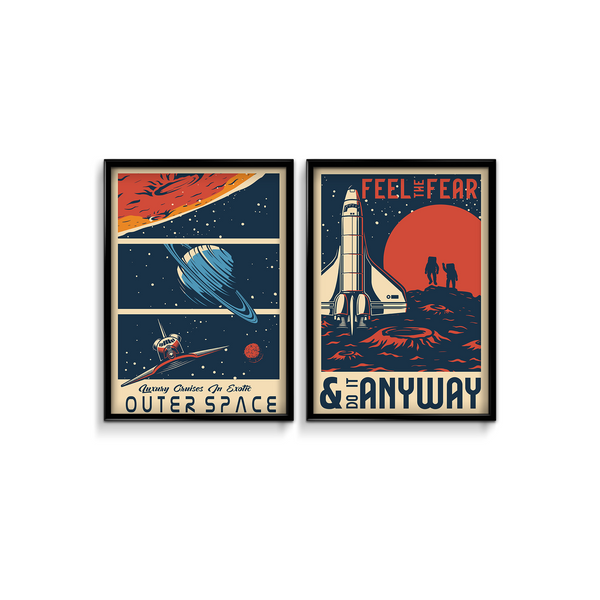 Feel the fear & Outer Space Set of 2 Space Art