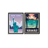 New York & Hawaii Set of 2 Travel Art