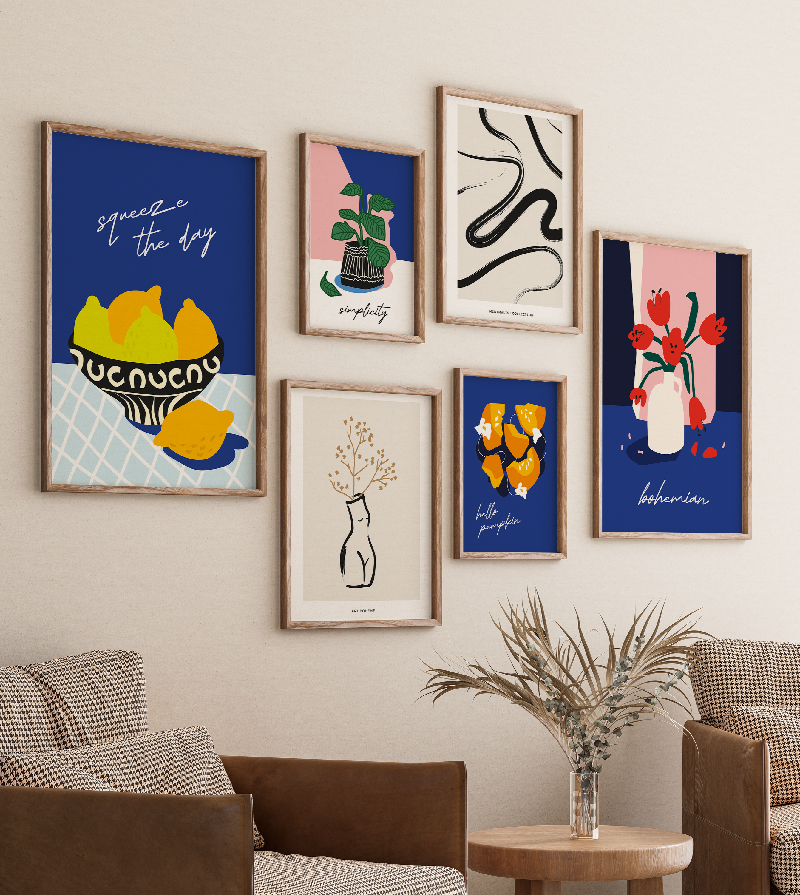 Set of 6 Shades of blue Wall Art