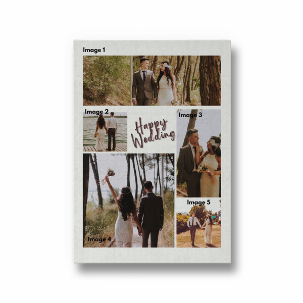 Happy Wedding 5 Image Custom Collage Wall Art - The Mortal Soul